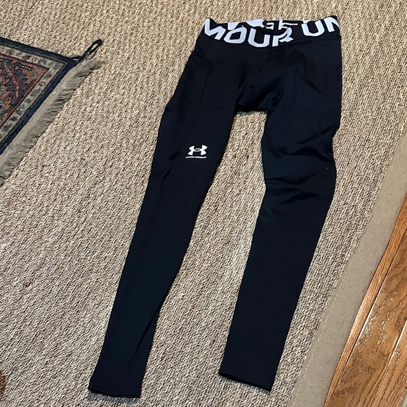 Under Armour Black Leggings with White Logo compression pants - Picture 2 of 5